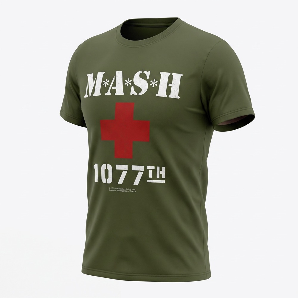 Screen Stars MASH 4077th T-Shirt Mens L Olive Green Good Vintage 1981 TV Show